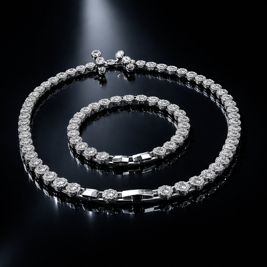 Imperiale Royal Sapphire Halo Set | Necklace, Earrings & Bracelet