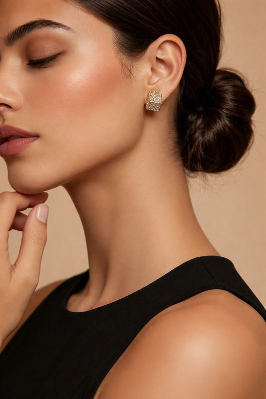 Noiré Pavé Square Stud Earrings | Modern Gold Statement Design