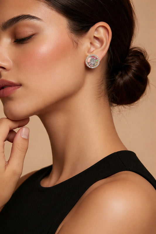 Roséa Halo Stud Earrings | Multicolor Crystal Floral Design