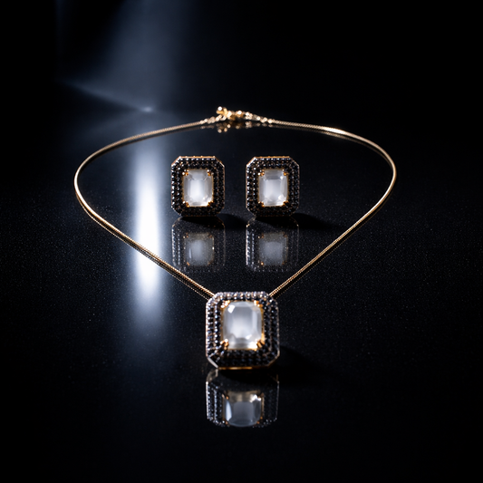 Noiré Lumière Set | Modern Gold Necklace & Earrings