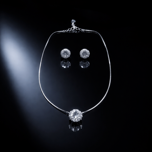 Aurielle Radiant Necklace & Stud Earrings Set | Timeless Crystal Elegance