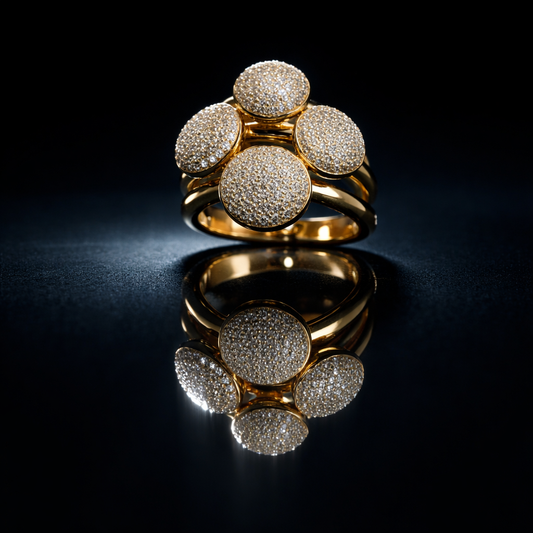 Celestia Grand Pavé Cluster Ring Set | Sculptural Gold Statement Design
