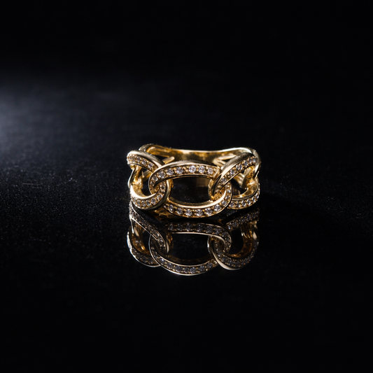 Aurielle Link Pavé Ring | Sculpted Gold Chain Design