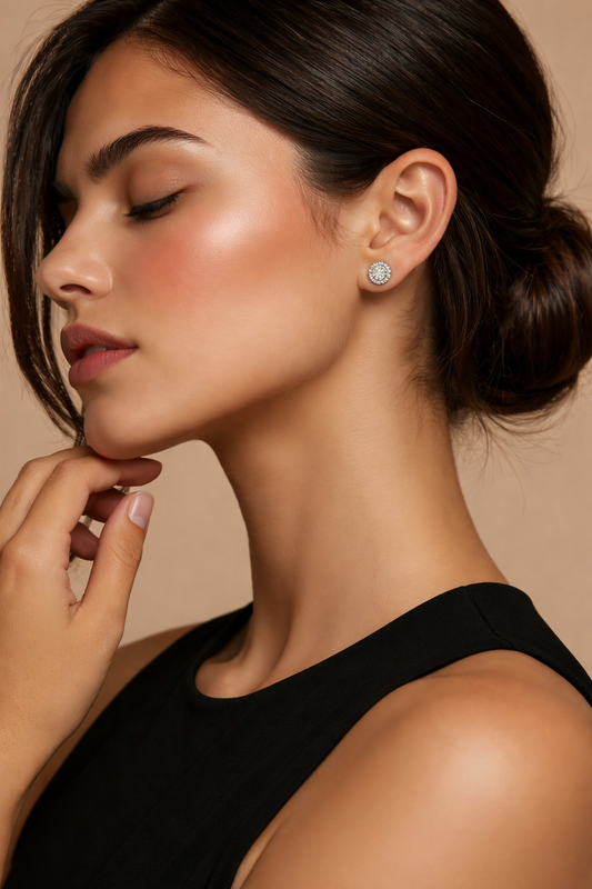 Aurielle Grace Halo Earrings | Refined Round Pavé Design