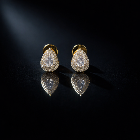 Aurielle Pear Halo Stud Earrings | Refined Teardrop Elegance
