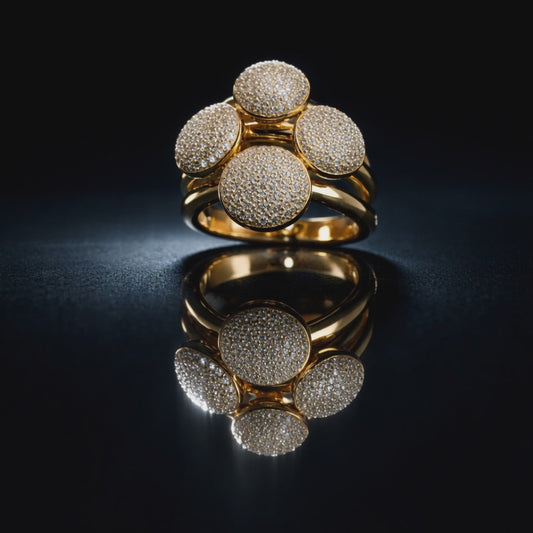 Celestia Grand Pavé Cluster Ring Set | Sculptural Gold Statement Design