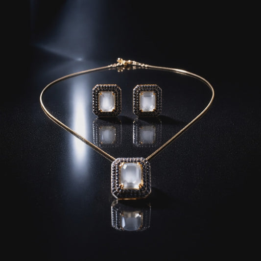 Noiré Lumière Set | Modern Gold Necklace & Earrings
