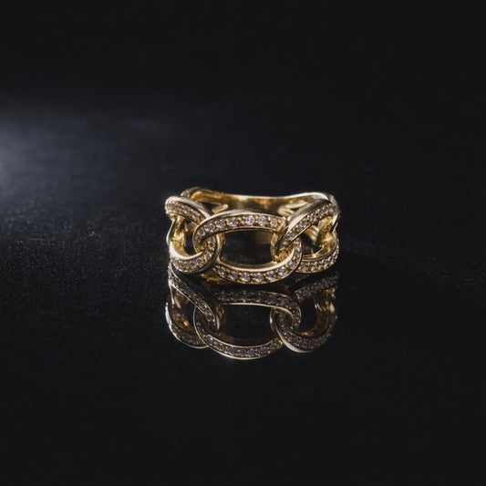 Aurielle Link Pavé Ring | Sculpted Gold Chain Design