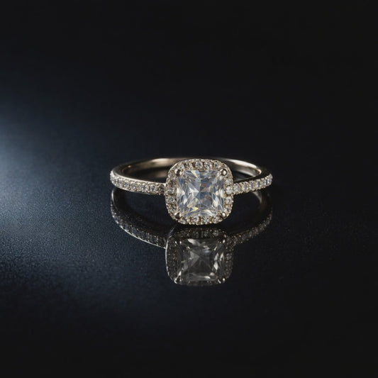 Aurielle Radiance Halo Ring | Square-Cut Premium Stone in Gold Finish