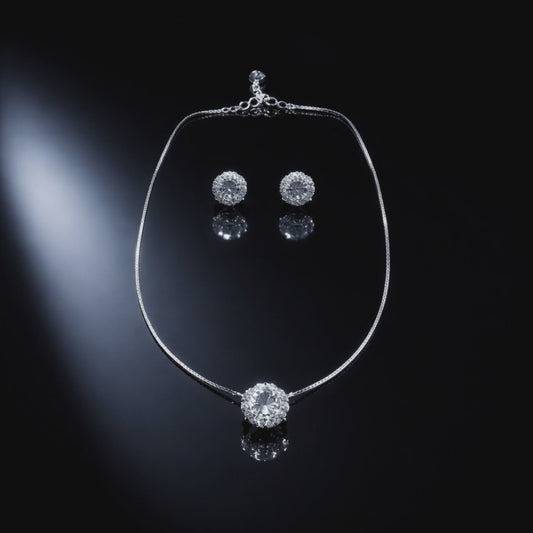 Aurielle Radiant Necklace & Stud Earrings Set | Timeless Crystal Elegance